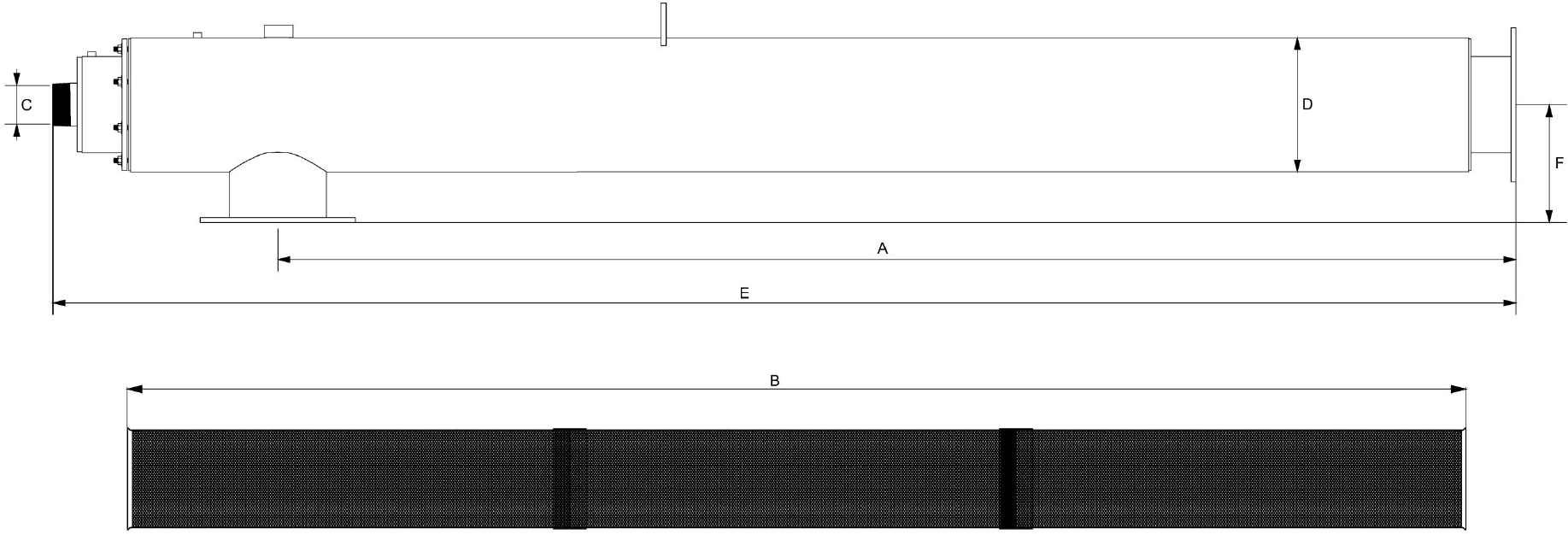 BIG-S Dimensional Diagram showing measurements A, B, C, D, E, and F